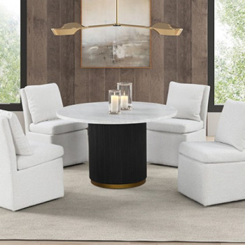 FM3431WH-RT-TABLE-5PC 5PC SETS Varde Round Dining Marble Table + 4 Chairs