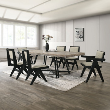 FM3222BK-T-7PC 7PC SETS Tottenham Table + 4 Side Chairs + 2 Arm Chairs