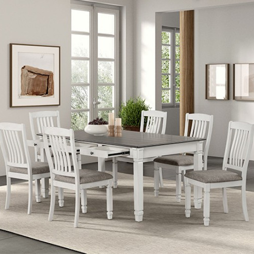 FM3427WH-T-7PC 7P SETS Pendola Dining Table + 6 Side Chairs