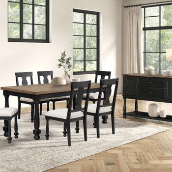 FM39009BK-T-7PC 7PC SETS Neue Mills Rect. Dining Table + 6 Side Chairs