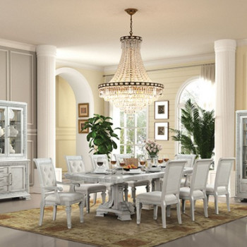 FM31000WH-T-TABLE-9PC 9PC SETS Stella Mia Dining Table + 2 Arm Chairs + 6 Side Chairs