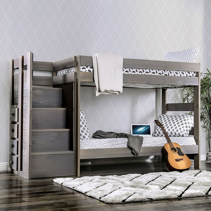 AM-BK102GY-BED-SLAT Ampelios Twin/Twin Bunk Bed