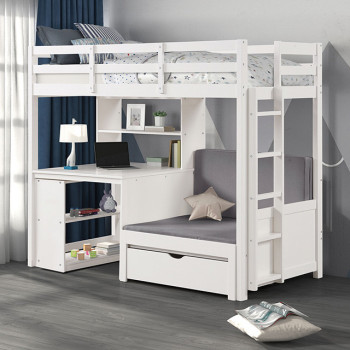 FM-BK200WH-BED+BC Mateo Twin/Twin Loft Bunk Bed
