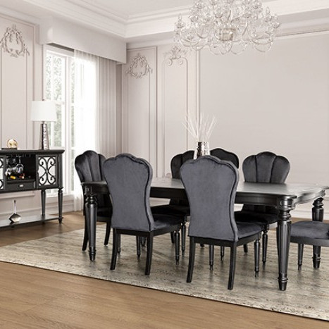 FM3416BK-T-7PC 7PC SETS Melodi Parc Dining Table + 6 Side Chairs