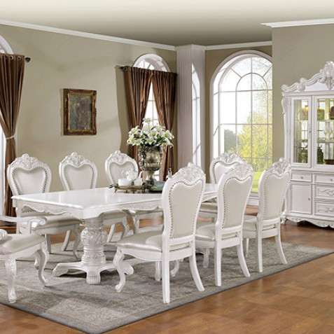 FM3261WH-T-TABLE-9PC 9PC SETS Manzanita Dining Table + 6 Side Chairs + 2 Arm Chairs
