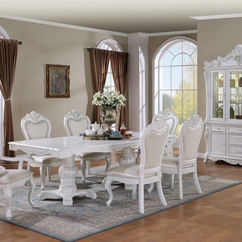 FM3261WH-T-TABLE-7PC 7PC SETS Manzanita Dining Table + 4 Side Chairs + 2 Arm Chairs