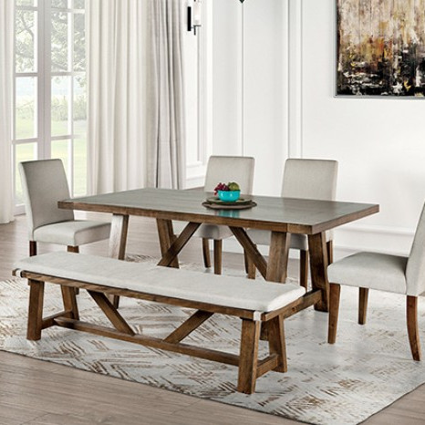 FM3422BR-T-6PC 6PC SETS Losone Dining Table + 4 Side Chairs + Bench