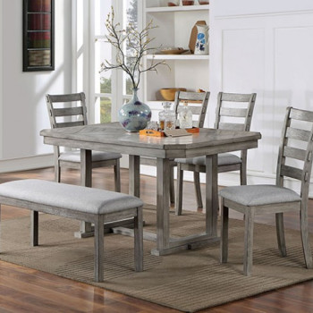 CM3542GY-T-6PC 6PC SETS LAQUILA DINING TABLE + 4 SIDE CHAIRS + BENCH