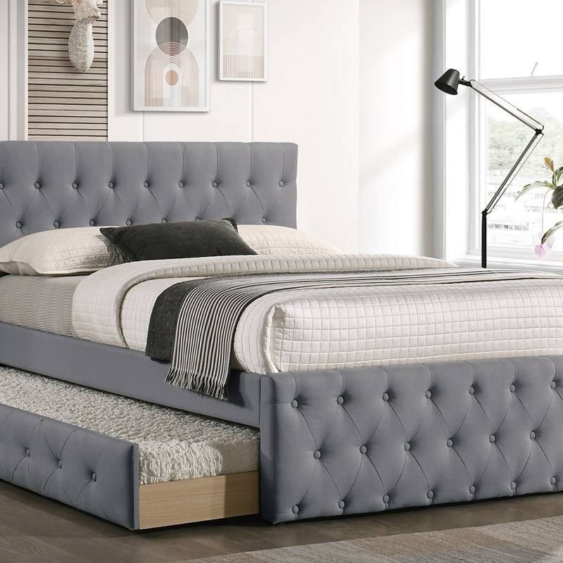 F9519F FULL BED W/TRUNDLE-LIGHT GREY BURLAP