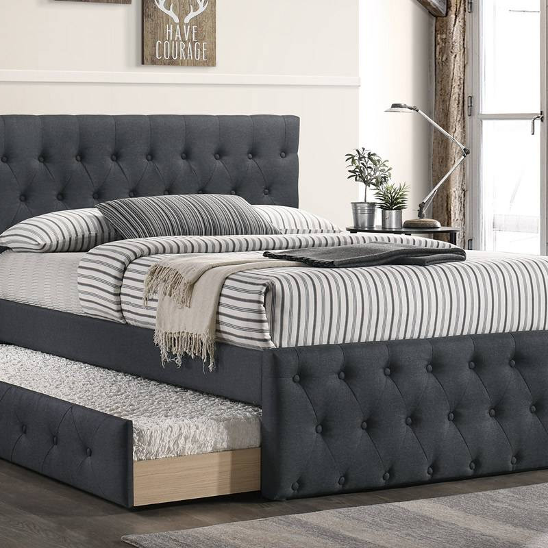 F9518F FULL BED W/TRUNDLE-CHARCOAL BURLAP