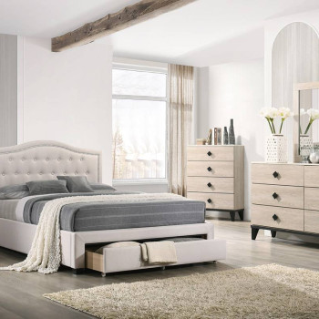 F9529Q QUEEN BED W/DRAWER-LIGHT BROWN BURPLAP