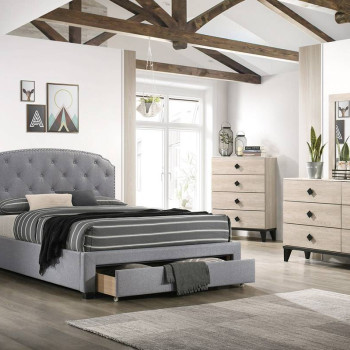 F9510F FULL BED W/DRAWER-LIGHT GREY BURPLAP