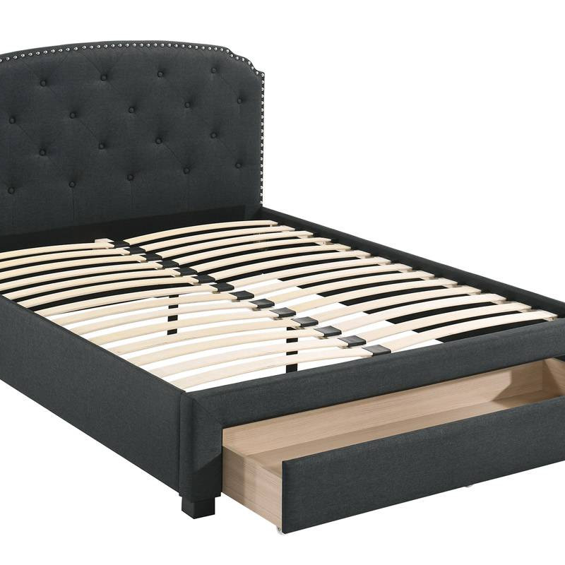 F9509T TWIN BED W/DRAWER-CHARCOAL BURPLAP