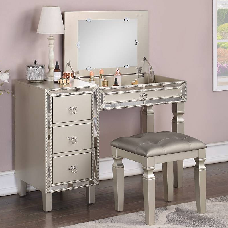 F4200 VANITY SET W/ STOOL /SILVER