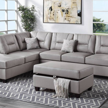 F8859 3-PC SECTIONAL SET Light grey PU