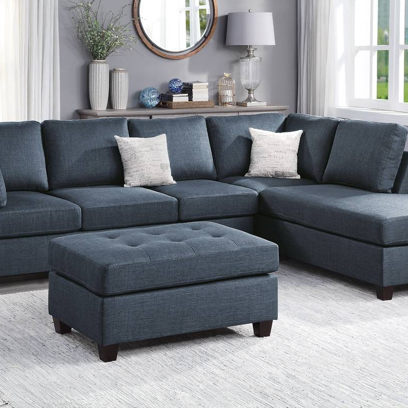 F8857 3-PC SECTIONAL SET DARK BLUE DORRIS FABRIC