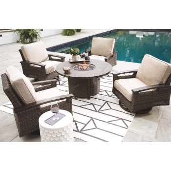 Paradise Trail Outdoor Fire Pit Table with 4 Lounge Chairs