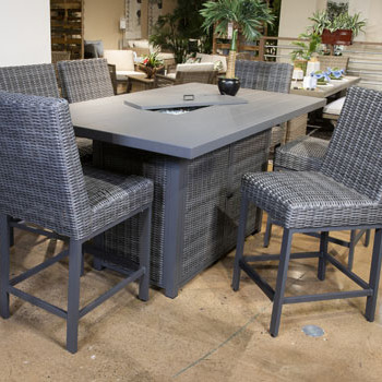 P520 7PC SETS Palazzo RECT Bar Table w/Fire Pit + 6 Barstool