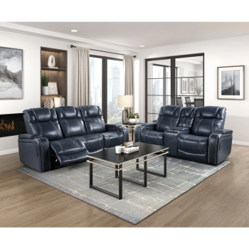 9640BU*2PWH 2PC SETS Power Double Reclining Sofa with Power Headrests and Storage Arms + Love Seat