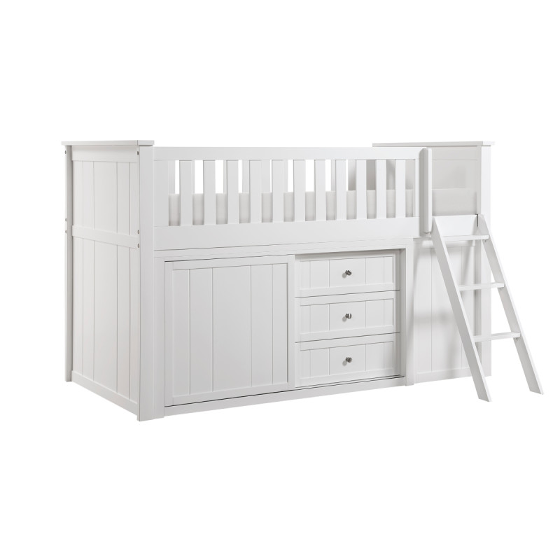 B2053LLW-1*BC2DR Low Loft Bunk with Bookcase and 2 Dressers