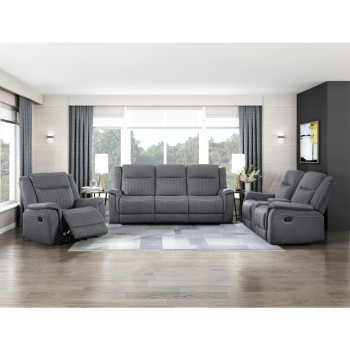 9646GY*3 3PC SETS Double Reclining Sofa + Love Seat + Chair