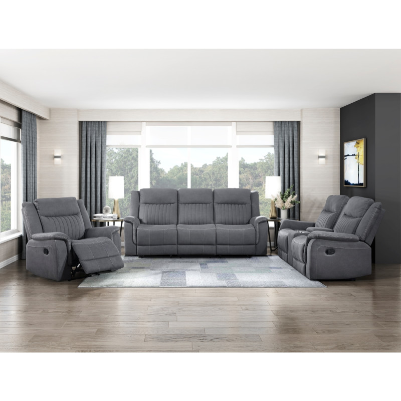 9646GY*3 3PC SETS Double Reclining Sofa + Love Seat + Chair