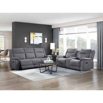 9646GY*2 2PC SETS Double Reclining Sofa + Love Seat
