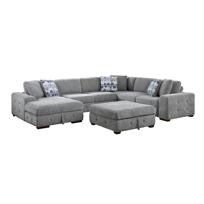9624GY*5LC2R 5-Piece Sectional with Left Chaise and Storage Ottoman