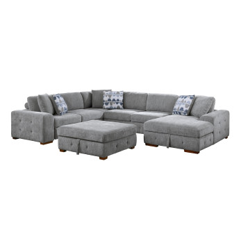 9624GY*52LRC 5-Piece Sectional with Right Chaise and Storage Ottoman
