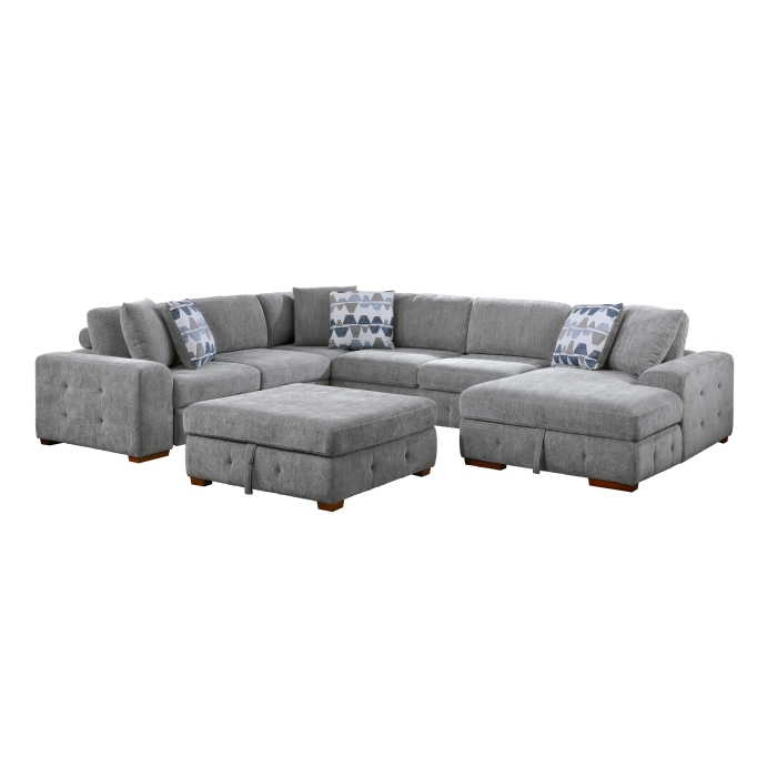 9624GY*52LRC 5-Piece Sectional with Right Chaise and Storage Ottoman