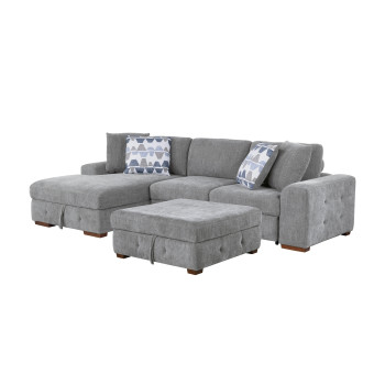 9624GY*3LC2R 3-Piece Sectional with Left Chaise and Ottoman