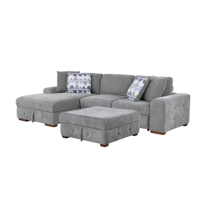 9624GY*3LC2R 3-Piece Sectional with Left Chaise and Ottoman