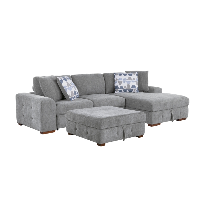 9624GY*32LRC 3-Piece Sectional with Right Chaise and Ottoman