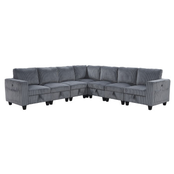9650DG*7SC 7-Piece Sectional with Storage, Storage Pouches and Charging Ports