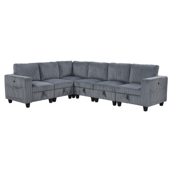 9650DG*6SC 6-Piece Sectional with Storage, Storage Pouches and Charging Ports