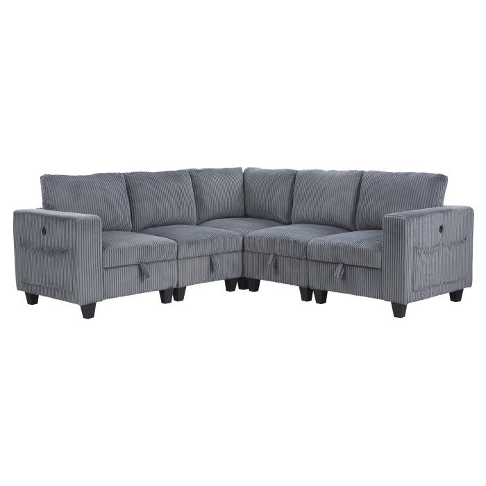 9650DG*5SC 5-Piece Sectional with Storage, Storage Pouches and Charging Ports