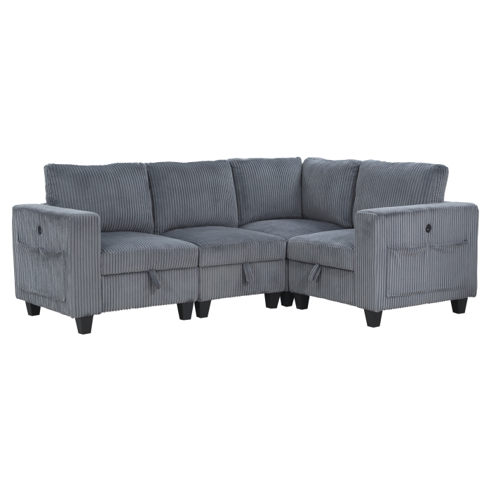 9650DG*4SC 4-Piece Sectional with Storage, Storage Pouches and Charging Ports