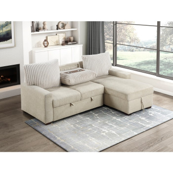 9605BE*2LLRC 2-Piece Sectional with Right Chaise and Drop-Down Cup holders, Storage Pouch, Pull-out Bed and Hidden Storage