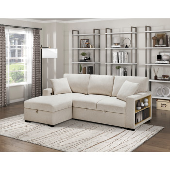 9630BE*2LC2R Sectional with Left Chaise, Pull-out Bed and Hidden Storage, Charging Ports