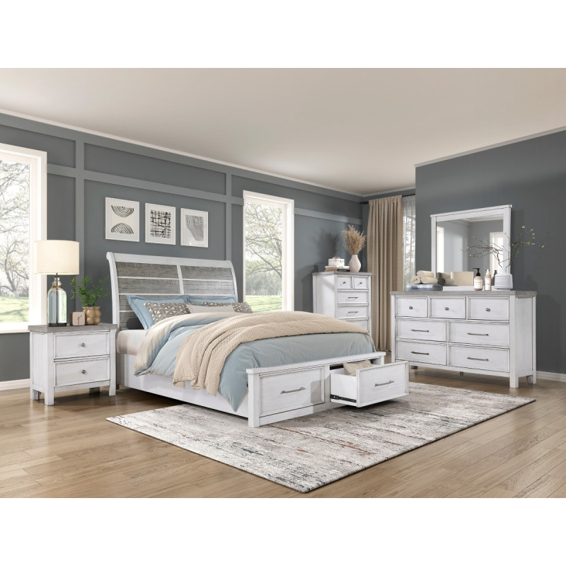 1303-1*4 4PC SETS Queen Platform Bed with Footboard Storage