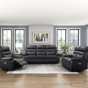 9628BLK*3PW 3pc Set: Sofa, Love, Chair (Power)