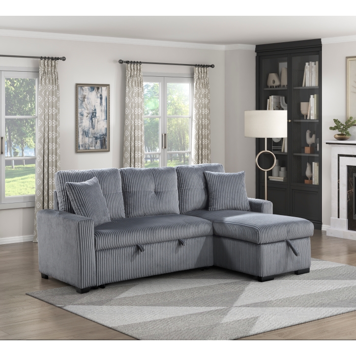9649DG*SC 3-Piece Reversible Sectional with Pull-out Bed and Hidden Storage