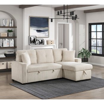 9649BE*SC 3-Piece Reversible Sectional with Pull-out Bed and Hidden Storage