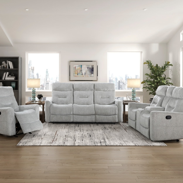 9610GY*3 3PC SETS Double Reclining Sofa + Love Seat + Chair