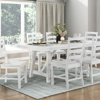 5929BKS-7PCWH 7PC SETS Dining Table + 6 Side Chairs