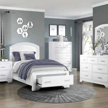 1520WHT-1*4 4PC SETS Twin Platform Bed with Footboard Storage