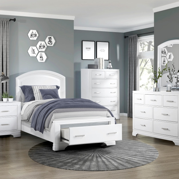 1520WHT-1*4 4PC SETS Twin Platform Bed with Footboard Storage