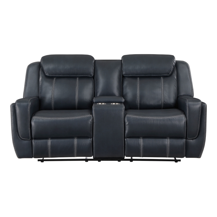 8516BU-2 Double Reclining Love Seat with Center Console, Receptacles and USB Ports