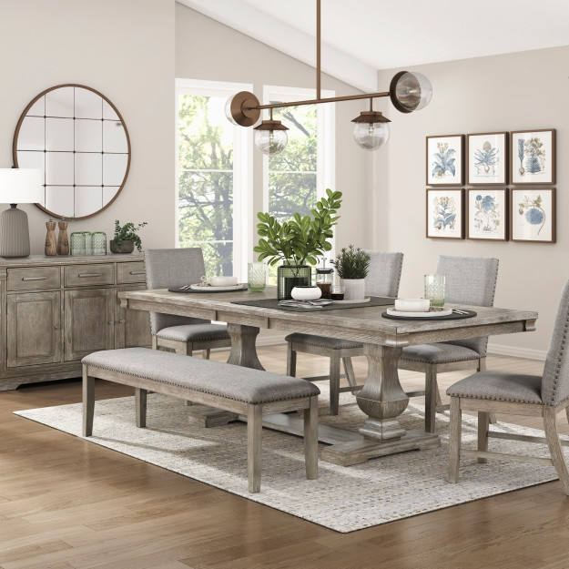 5741NN-94*6 6PC SETS Dining Table + 4 Side Chairs + Bench