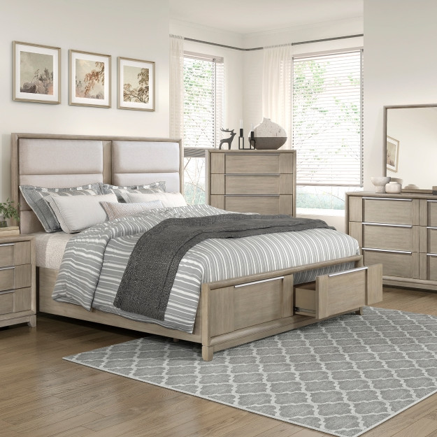 1820N-1*4 4PC SETS Queen Platform Bed with Footboard Storage